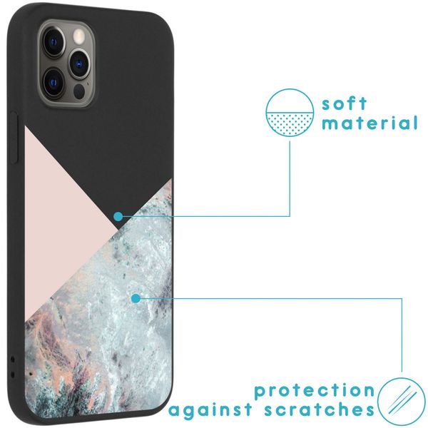 imoshion Design Hülle iPhone 12 (Pro) - Marmor - Rosa / Schwarz