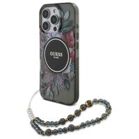 Guess MagSafe IML Flowers Case mit Beads Strap für das iPhone 16 Pro - Black