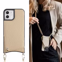 Selencia Nova HandyHülle mit Kordel und Kartenhalter Apple iPhone 12 (Pro) - Beige
