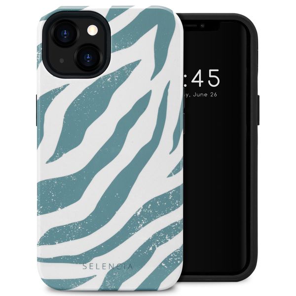 Selencia Vivid Tough Back Cover für das iPhone 13 - Colorful Zebra Pine Blue