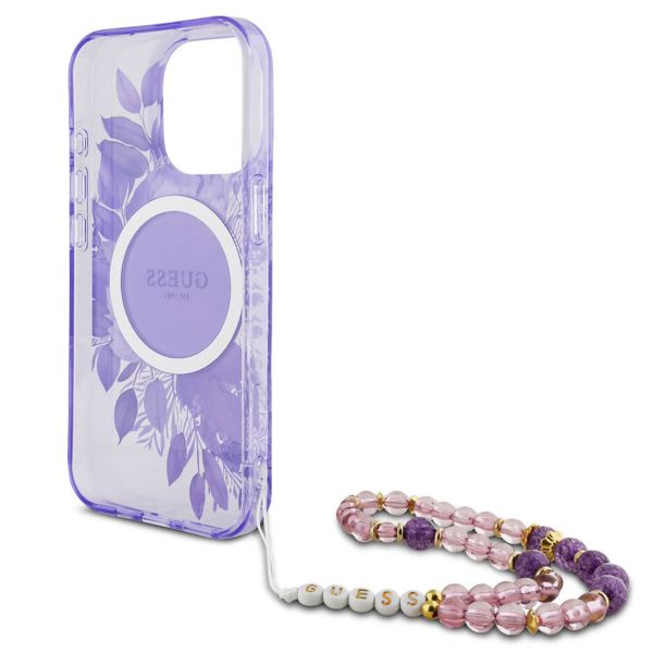 Guess MagSafe IML Flowers Case mit Beads Strap Apple iPhone 15 Pro Max - Purple