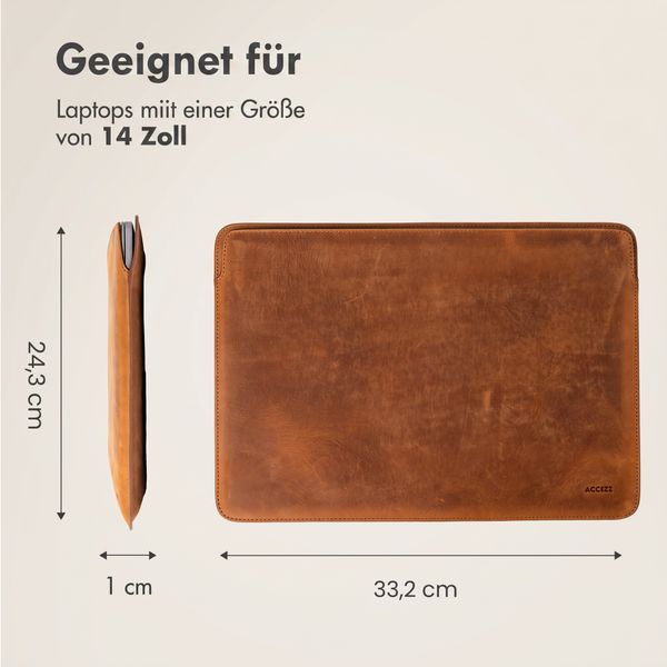 Accezz Leder Laptop Hülle 14 Zoll - Laptop Sleeve - Cognac