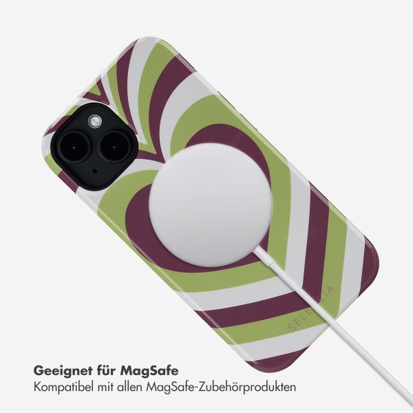 Selencia Vivid Tough Back Cover MagSafe für das iPhone 14 - Double Hearts Plum Fern