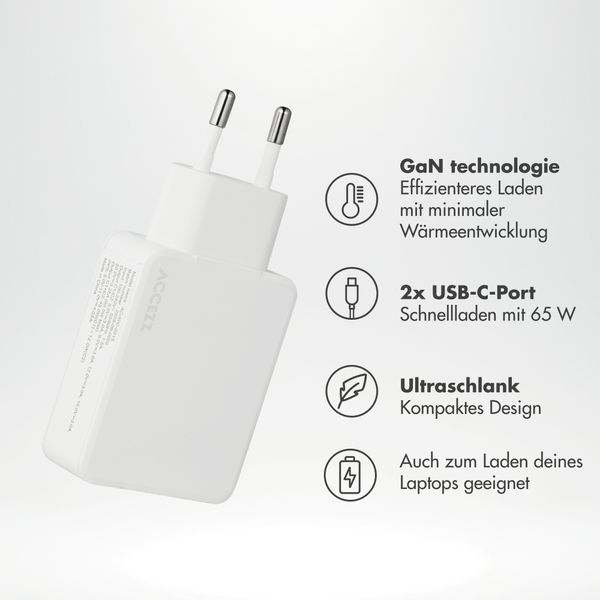 Accezz Ultra Slim GaN Ladegerät - 2x USB-C - 65 W - Weiß