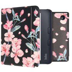 imoshion Design Slim Hard Case Sleepcover mit Stand Kobo Libra 2 / Tolino Vision 6 - Blossom Watercolor Black
