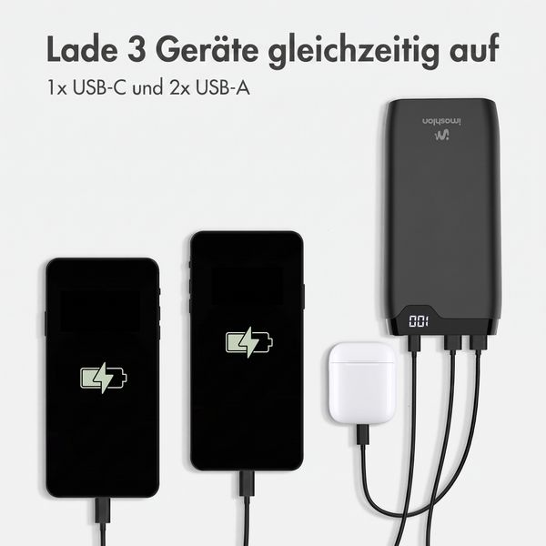 imoshion Powerbank 20.000 mAh - 22,5W Schnellladegerät - USB-C / USB-A - Schwarz
