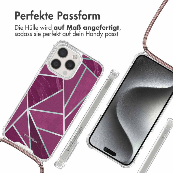 imoshion Design Hülle mit Band für das iPhone 15 Pro - Bordeaux Graphic