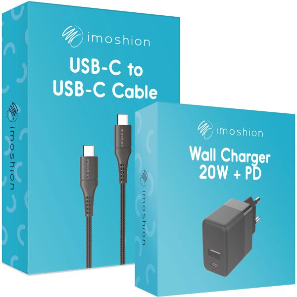 imoshion Wand-Ladegerät mit USB-C- auf USB-C Kabel - Ladegerät - Geflochtenes Gewebe - 20 Watt - 0,25 m - Schwarz