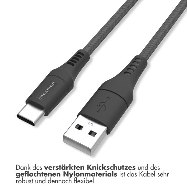 imoshion ﻿Mini-Autoladegerät - 2 Anschlüsse – USB-A–Schnellaufladung – USB-C-Stromversorgung - 60 Watt – Schwarz + Geflochtenes USB-A zu USB-C Kabel - 0,5 Meter - Schwarz