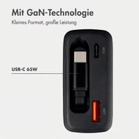 imoshion GaN-Ladegerät mit ausziehbarem USB-C-Kabel 65W - USB-A + USB-C - Schwarz