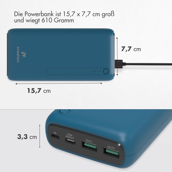 imoshion Powerbank - 27.000 mAh - Schnelles Aufladen und Power Delivery - Blau