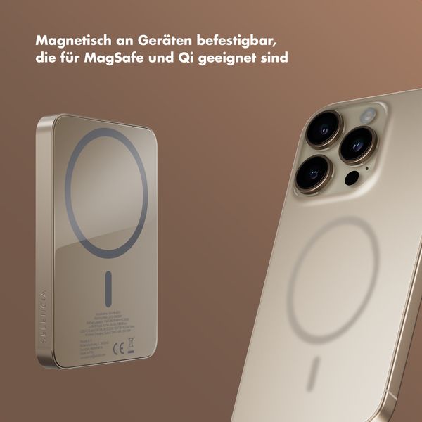 Selencia Vivid Powerbank 5.000 mAh - MagSafe und Qi - Desert Gold / Leopard