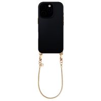 Selencia Rivièra MagSafe Backcover mit abnehmbaren Haken für das Apple iPhone 16 Pro Max - Velvet Black + Sleek Chain Handykette - Gold