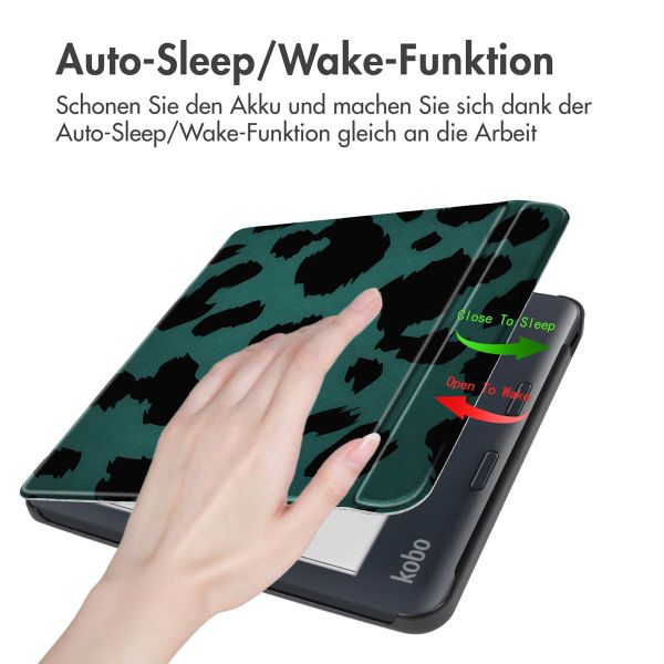 imoshion Design Slim Hard Case Sleepcover mit Stand für das Kobo Libra Colour - Green Leopard