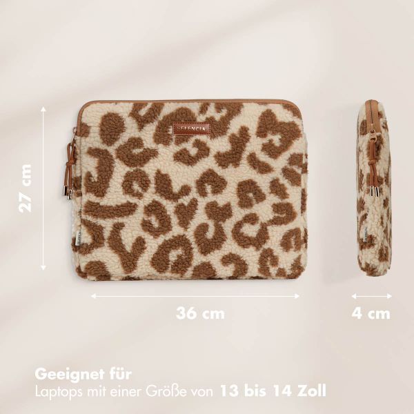 Selencia Teddy Laptop Hülle 13-14 Zoll - Laptop Sleeve - Vanilla Leopard