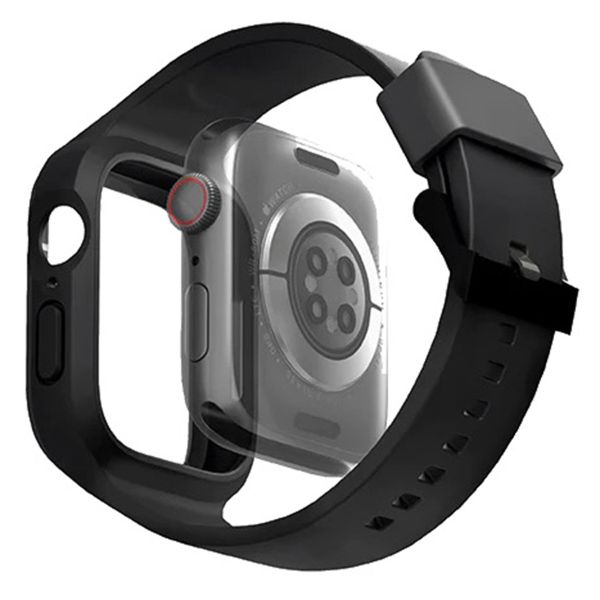 Uniq Monos 2-in-1 Apple Watch Armband mit Hybrid Hülle für die Apple Watch 4 bis 9 / SE (44/45 mm) - Midnight Black