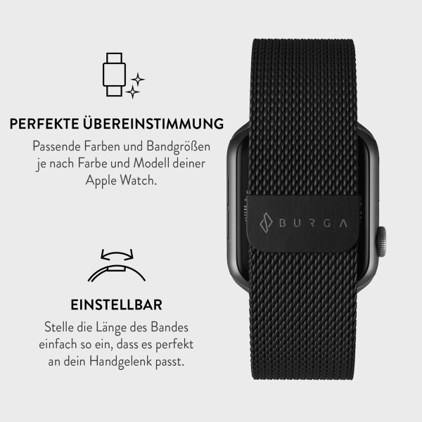 Burga Mailändische armband für das Apple Watch Series 1 bis 9 / SE (38/40/41 mm) | Series 10 (42 mm) - Schwarz