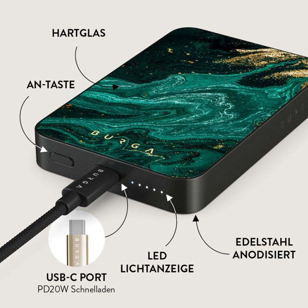 Burga Magnetische Powerbank 5.000 mAh - Geeignet für MagSafe | Emerald Pool - Gunmetal