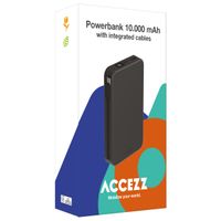 Accezz Powerbank 10.000 mAh mit integrierten Kabeln – Schwarz