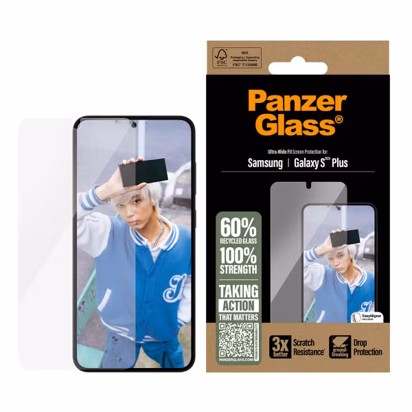 PanzerGlass Ultra-Wide Fit Antibakterieller Displayschutz für das Samsung Galaxy S25 Plus