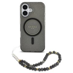 Guess MagSafe IML Glitter Case mit Beads Strap für das iPhone 16 Pro Max - Black