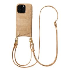 Selencia Nova Croco HandyHülle mit Kordel und Kartenhalter Apple iPhone 16 Pro - Toasted Almond