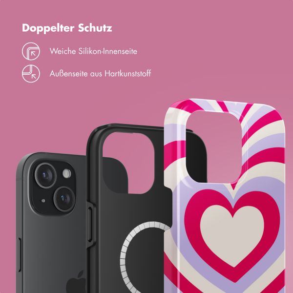 Selencia Vivid Tough Back Cover MagSafe für das iPhone 15 - Double Hearts Rubine Red Lilac