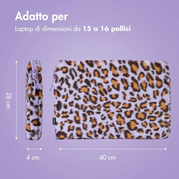 imoshion Fluffy Laptop Hülle 15-16 Zoll - Laptop Sleeve - Leopard Lilac