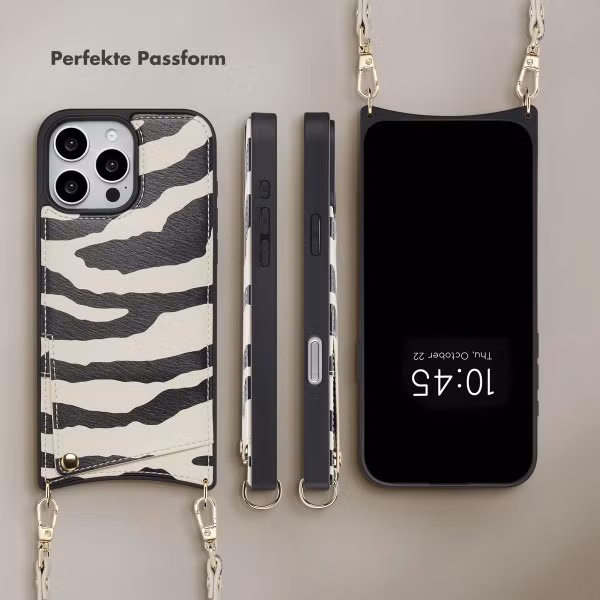 Selencia Nova HandyHülle mit Kordel und Kartenhalter Apple iPhone 16 Pro Max - Zazzy Zebra