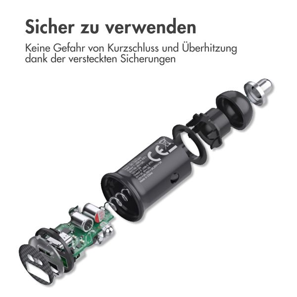 imoshion ﻿Mini-Autoladegerät Schnellladebündel - 2 Anschlüsse - USB-A-Schnellaufladung - USB-C-Stromversorgung - 60 Watt - Schwarz + Geflochtenes USB-A zu USB-C Kabel - 0,5 Meter - Schwarz
