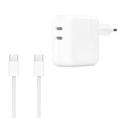 Apple Original Dual-USB-C-Netzteil 35 W + Original USB-C-zu-USB-C-Ladekabel 60 W - 1 Meter - Weiß