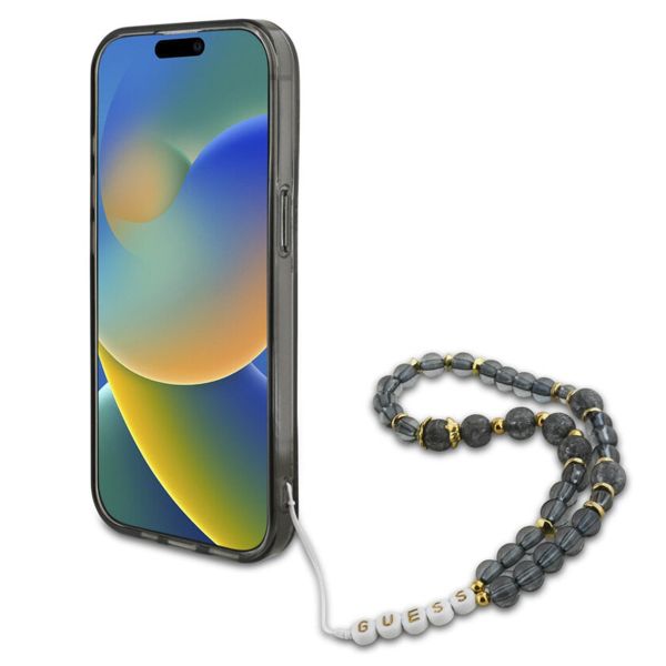 Guess MagSafe IML Flowers Case mit Beads Strap Apple iPhone 15 Pro Max - Schwarz
