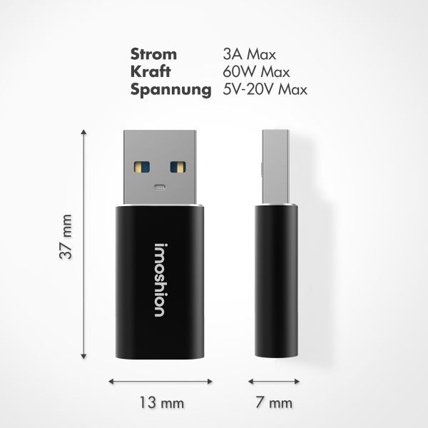 imoshion 2x USB-A 3.1 (Stecker)-auf-USB-C (Buchse)-Adapter – OTG – Schwarz