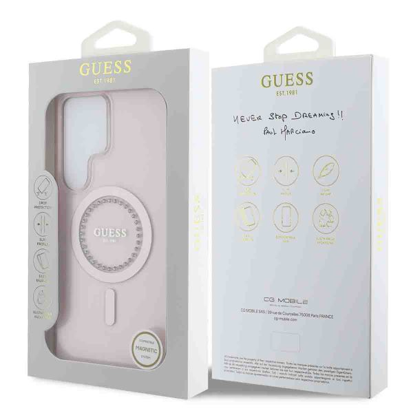 Guess MagSafe IML Strass Hülle Samsung Galaxy S25 Ultra - Rosa
