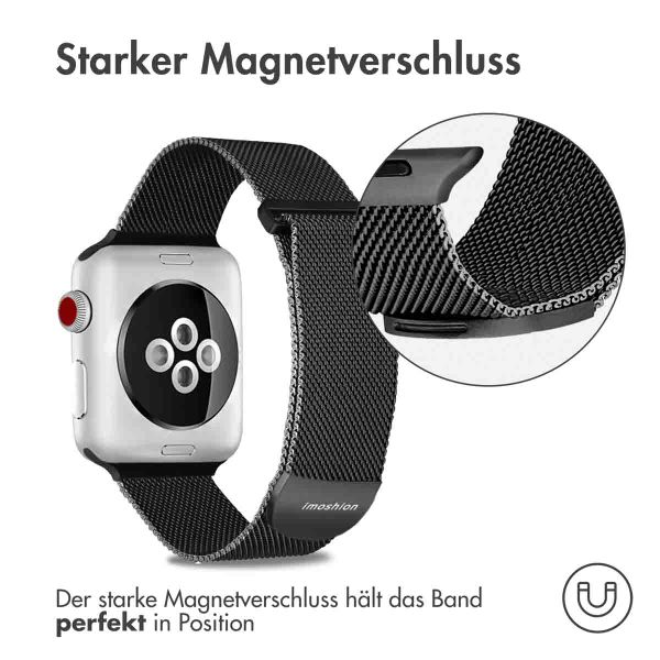 imoshion Mailändische Magnetarmband für die Apple Watch Series 1 bis 10 / SE / Ultra (2) (44/45/46/49 mm) - Größe M - Schwarz