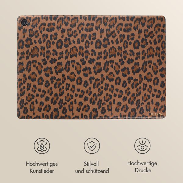 Selencia Sabi Klapphülle mit Leopardenmuster Samsung Galaxy Tab A11 Plus - Mocha Brown