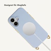 Selencia Rivièra MagSafe Backcover mit abnehmbaren Haken für das Apple iPhone 16 - Powder Blue + Lova Handykette - Burgundy