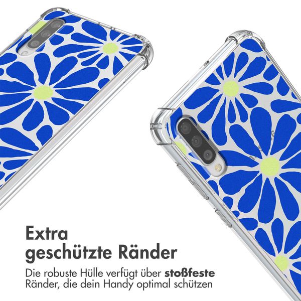 imoshion Design Hülle mit Band für das Samsung Galaxy A50 - Cobalt Blue Flowers Connect