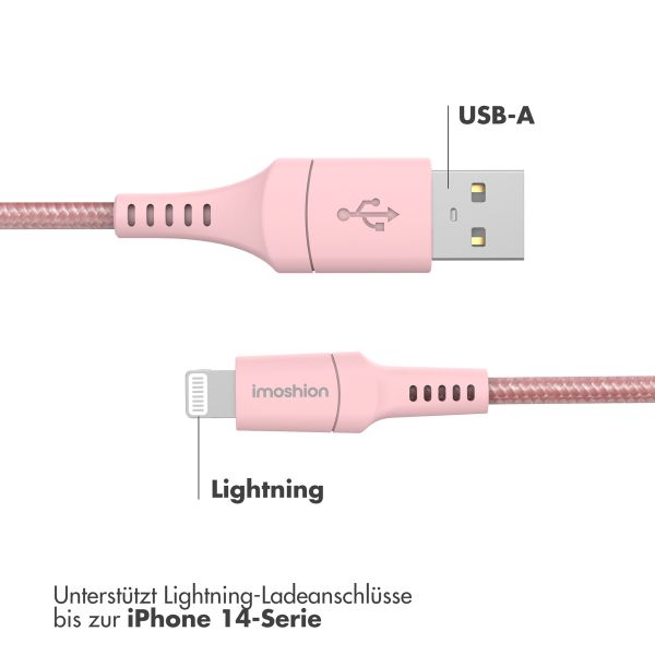 imoshion ﻿Lightning- auf USB-Kabel – nicht MFi-zertifiziert – Geflochtenes Gewebe – 2 m – Rosa