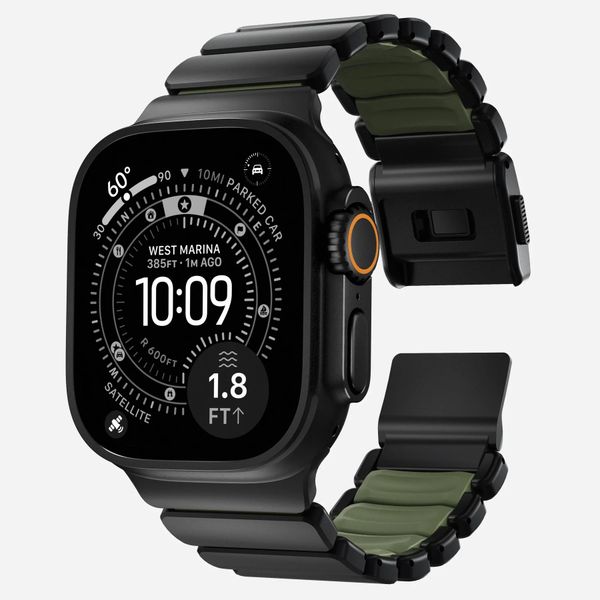 Nomad Stratos Armband für Apple Watch | 44/45/46/49 mm - Forest Green / Black Titanium