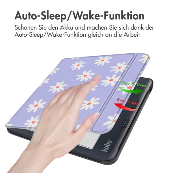 imoshion Design Slim Hard Case Sleepcover mit Stand für das Kobo Libra Colour / Tolino Vision Color - Flowers Distance