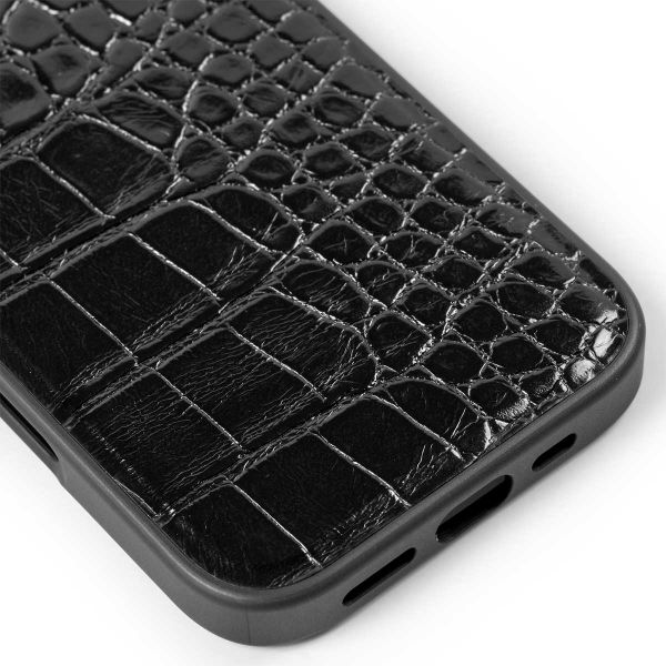 iDeal of Sweden Vegan Leather Back Cover für das iPhone 16 - Black Croco