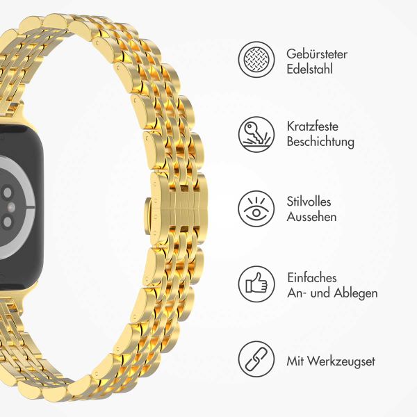 Selencia Jubilee inspiriertes schmales Edelstahlarmband für die Apple Watch Series 1 bis 9 / SE (38/40/41 mm) | Series 10 (42 mm) - Gold