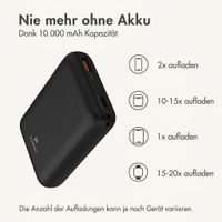 imoshion Kompakte Powerbank 10.000 mAh - Kleine Powerbank - 22,5W Schnellladegerät - USB-C / USB-A - Schwarz