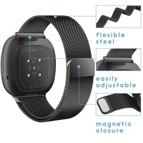 imoshion Magnetisches Milanaise Armband für das  Fitbit Versa 4/ 3 / Sense (2) - Schwarz