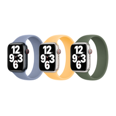 Apple 3 Pack Silikon Solo Loop für Apple Watch | 44/45/46/49 mm - Größe 8 - Sunglow/ Winter Blue/ Cypress