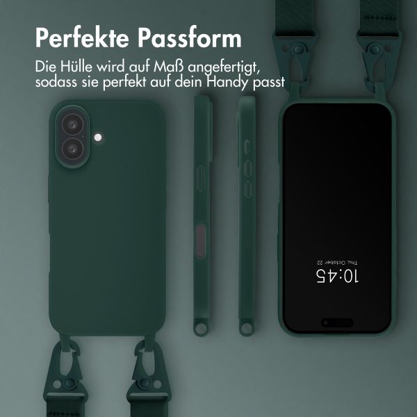 Selencia Silikonhülle mit abnehmbarem Band für das Apple iPhone 16 - Dunkelgrün