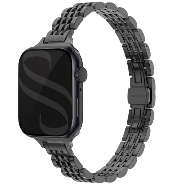 Selencia Jubilee inspiriertes schmales Edelstahlarmband für die Apple Watch Series 1 bis 9 / SE (38/40/41 mm) | Series 10 (42 mm) - Schwarz