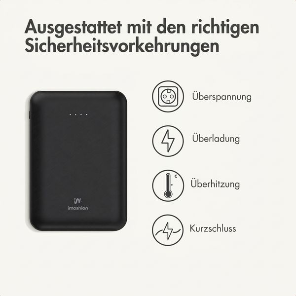 imoshion Kompakte Powerbank 10.000 mAh - Kleine Powerbank - 22,5W Schnellladegerät - USB-C / USB-A - Schwarz