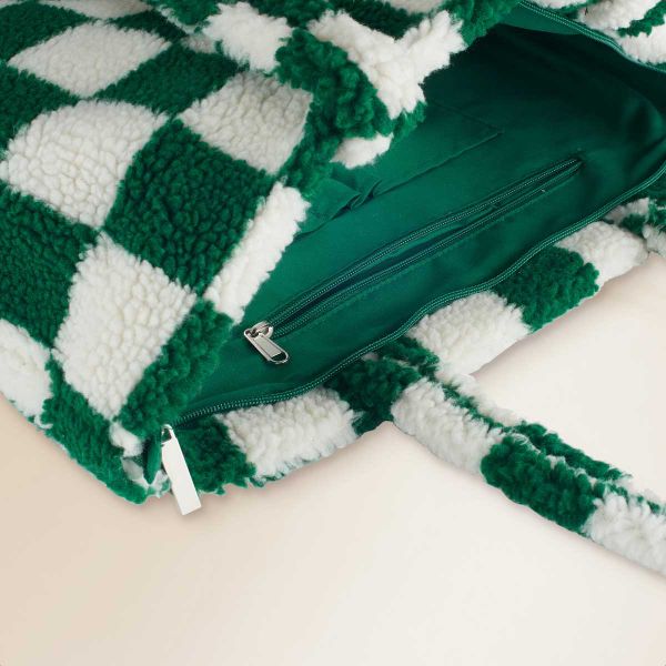 Selencia Zaya Tote Bag - Teddy Laptoptasche 16 Zoll - Checkered Green